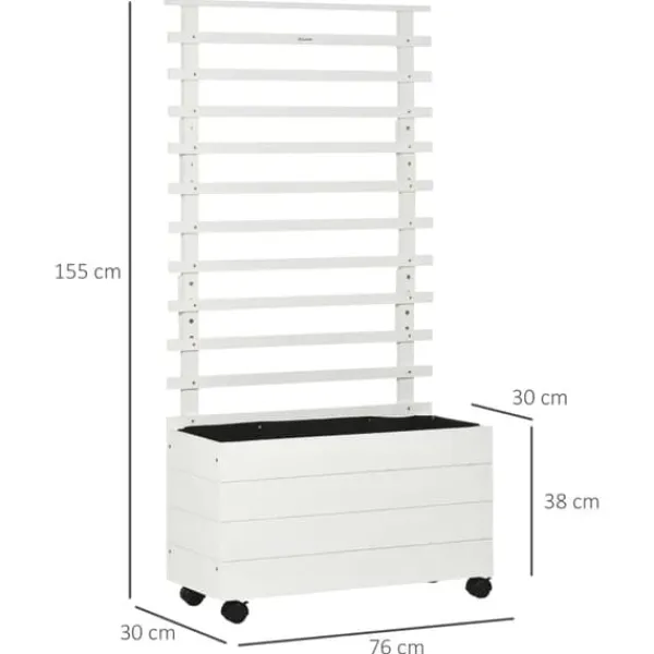 Rootz Planterkruka med spaljé - 4 hjul - Naturligt trä - Väderbeständig färg - Vit - 76 x 30 x 155 cm