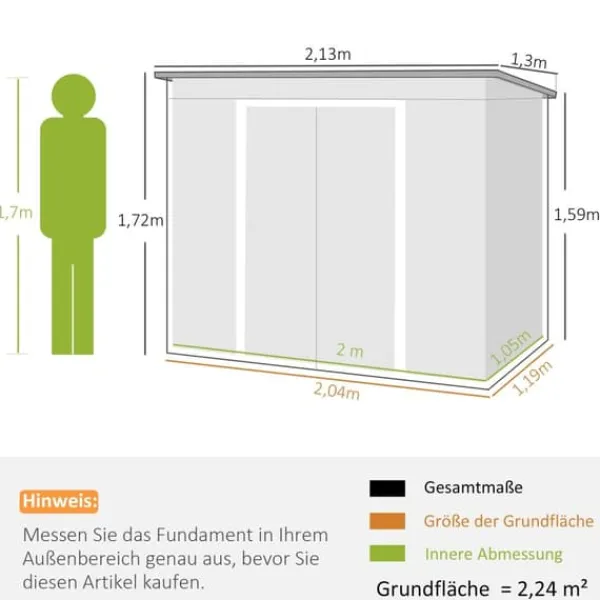 Rootz Tool Shed - Garden Shed - Lagringshus - Hållbar och ventilerad - 213 x 130 x 159 cm - Grönt
