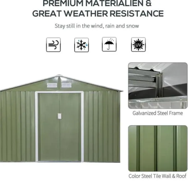 New Rootz Trädgårdsbod - Verktygsskjul - Korrugerat stål - Ljusgrön - 2,77 x 1,95 x 1,92 cm Skjul, Garage & Carports