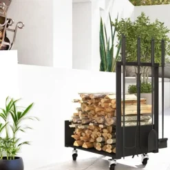 Discount Rootz Vedförvaringsställ - Vedställ - Vedhållare - Metallkonstruktion - 48cm x 30cm x 76cm Tillbehör Till Vedeldade Kaminer & Öppna Spisar
