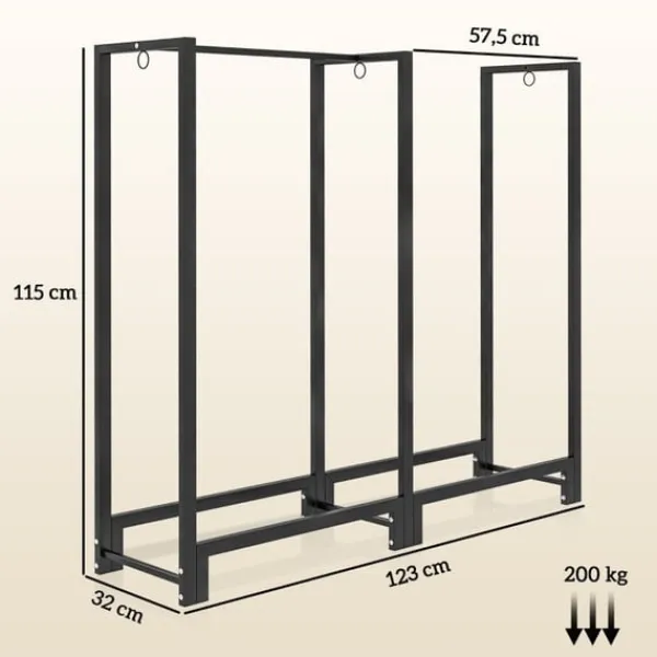 New Rootz Vedställ - Vedställ - Tändningsorganisator - Rymmer 200 kg - Pulverlackerat stål - 123cm x 32cm x 115cm Tillbehör Till Vedeldade Kaminer & Öppna Spisar