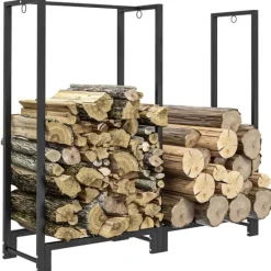 New Rootz Vedställ - Vedställ - Tändningsorganisator - Rymmer 200 kg - Pulverlackerat stål - 123cm x 32cm x 115cm Tillbehör Till Vedeldade Kaminer & Öppna Spisar