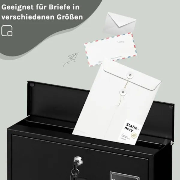 Rootz Wall Mailbox - Outdoor Letterbox - Locking Mail Holder - Rust -resistent, Privacy Secure - 37x37x10.5 cm svart