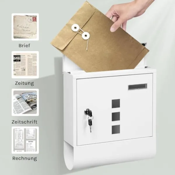 Clearance Rootz White Mailbox - Wall -Moned Post Box - Secure Locking System - Galvanized Steel - 30,6 x 33,5 x 10 cm Postlådor & Brevlådor