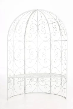 New Rosie Half Gazebo with Bench - Antique White Metal Garden Trellis Pavilion Valvbågar, Spaljéer, Bersåer & Pergolor