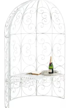 New Rosie Half Gazebo with Bench - Antique White Metal Garden Trellis Pavilion Valvbågar, Spaljéer, Bersåer & Pergolor