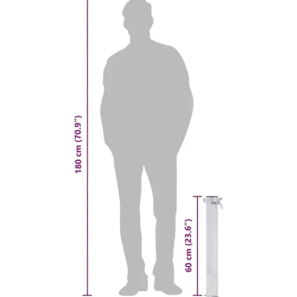 Outlet Rostfri vattenpost 60 cm - Fyrkantig trädgårdskran med krok | Färg: Rostfritt stål | Storlek: 60 cm Bevattning