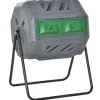 Roterande trumkompost 160 L, 2 kammare – snabbkompost för trädgårdsavfall, grå