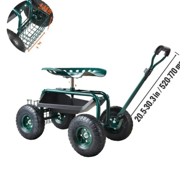 Best Rullande Trädgårdsvagn, Ergonomisk Design, Justerbart Styrsystem,Grön Stöd Med Hjul, Säten & Knäskydd För Trädgårdsskötsel