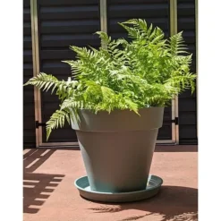 Rund blomkruka RIVIERA SOLEILLA - 100% återvinningsbar plast - D59 x H54 - Grön lera