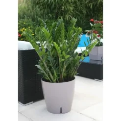 Rund plastblomkruka - RIVIERA - EVA NEW - Med vattentank - Ø45 x H45 cm - 49 L - Taupe