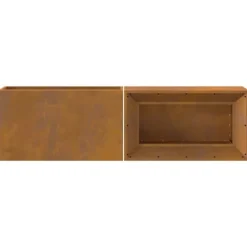 Best Rustik eldstad i väderbeständigt stål med vedförvaring | Storlek: 160x45x35 cm | Färg: Stålgrå Öppna Spisar
