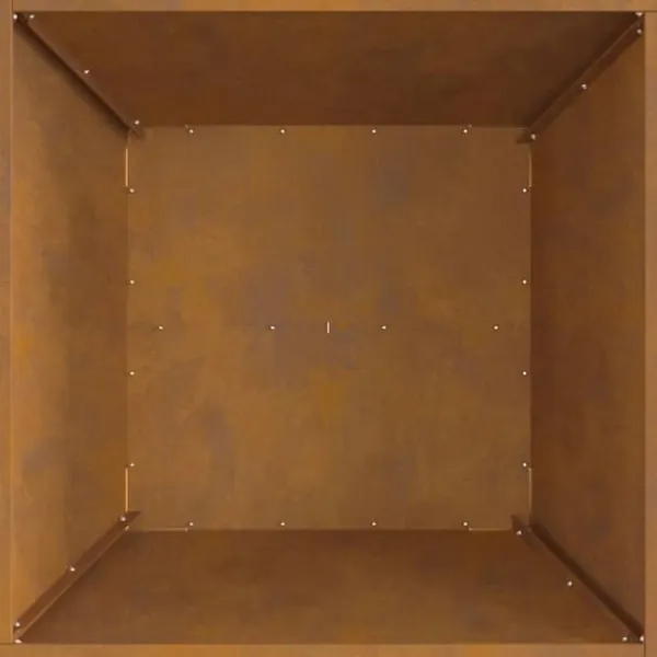 Rustik fyrkantig eldstad i rostbeständigt stål | Storlek: 60x60x30 cm | Färg: Brun