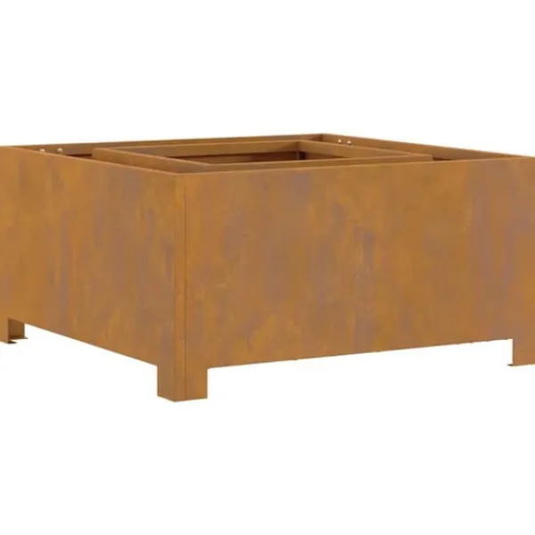 Rustik fyrkantig eldstad i väderbeständigt stål | Storlek: 60x60x30 cm | Färg: Stålgrå Öppna Spisar
