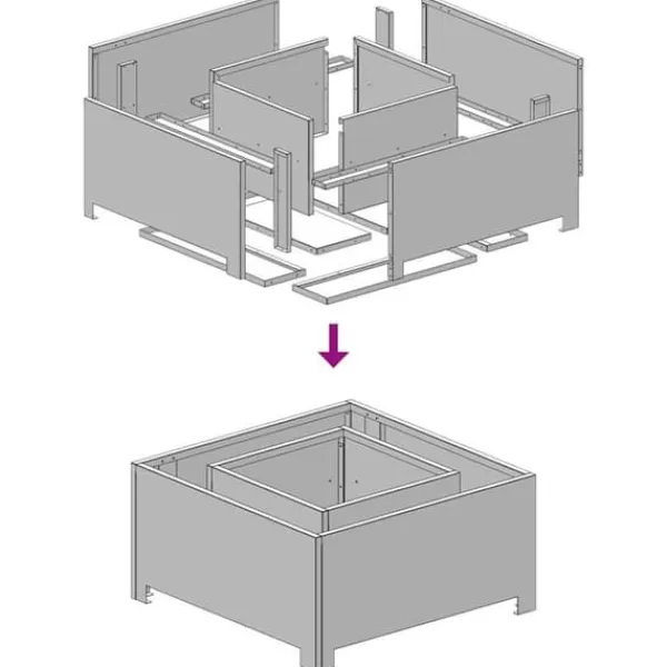 Rustik fyrkantig eldstad i väderbeständigt stål | Storlek: 60x60x30 cm | Färg: Stålgrå Öppna Spisar