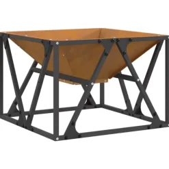 Rustik fyrkantig eldstad i väderbeständigt stål | Storlek: 50x50x35 cm