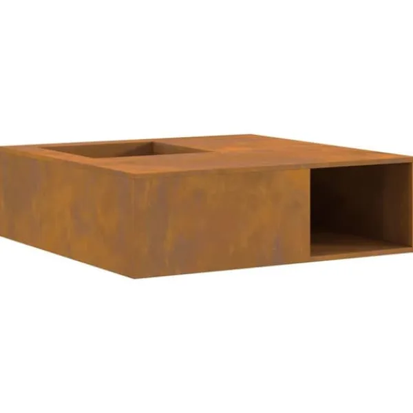 Clearance Rustik utomhus eldstad med vedförvaring - Väderbeständigt stål | Storlek: 100x100x30 cm Öppna Spisar