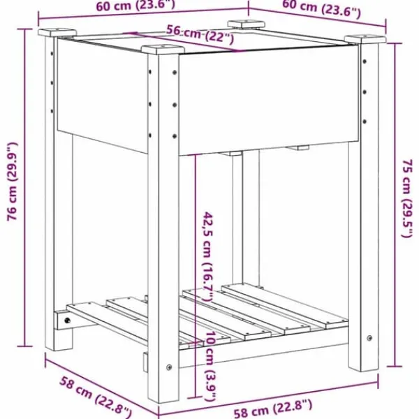 Sale Rustikt växtställ i massivt trä - Höjd växthylla för inomhus och utomhus | Storlek: 60x60x76 cm | Färg: Furu Växtställ
