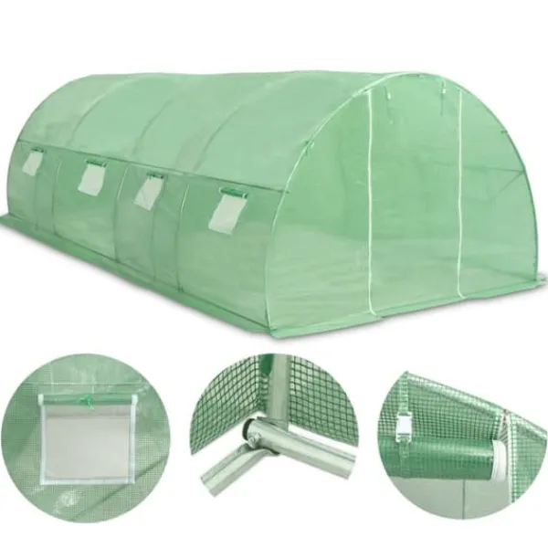 Rymligt växthus 18 m² med rostfri ram | Storlek: 600x300x200 cm | Färg: Grön