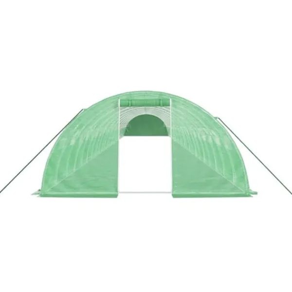 Sale Rymligt växthus med stålram - Skyddar dina växter | Storlek: 96 m² | Färg: Grön | Mått: 24x4x2 m Växthus