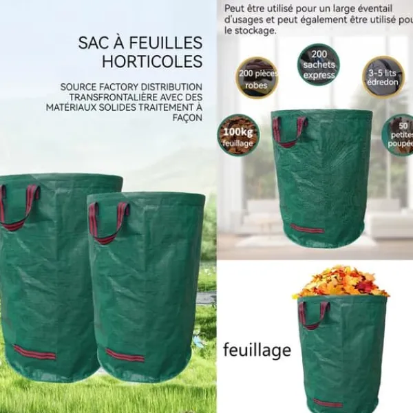 Sale Sacs de jardin INN® 300L 2PCS professionella trädgårdsavfallssäckar vattentäta lövsäckar robusta för gräsmatta och löv Trädgårdskorgar