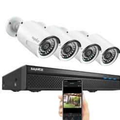 SANNCE NVR Övervakningskamerasystem, 8MP Video Upplösning, 8CH POE Stöd,5MP 4st Kamera, Ingen