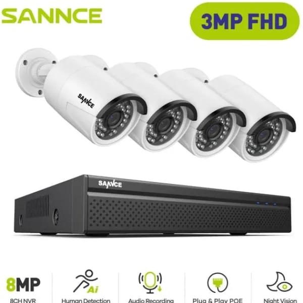 SANNCE Videoövervakningssystem, 8MP Upplösning, POE IP-kameror,I71FQ04, 2T