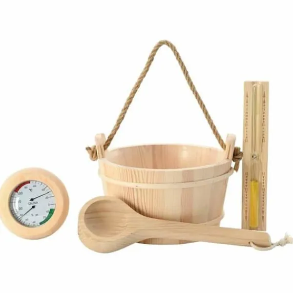 vidaXL Saunaaccessoarer - - Brun - Massivt furu och hampa - 4L spann - Slev