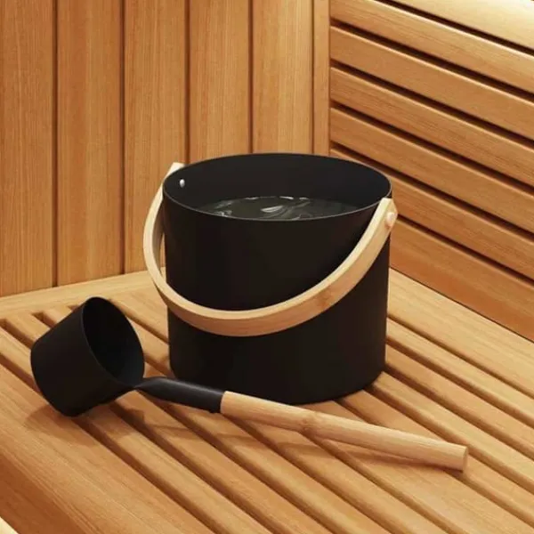 vidaXL Sauna-tillbehörsset - - Svart - Aluminium och massivt furu - 27x24x19 cm - Hink 7 L