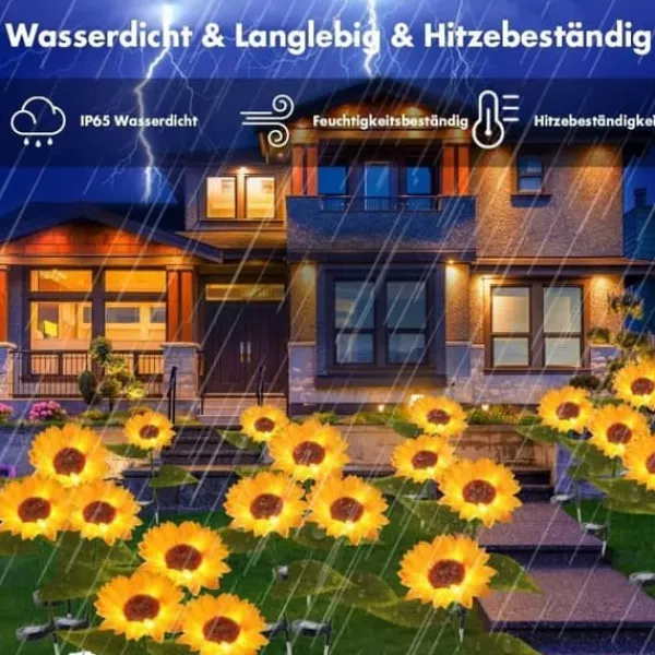 Best Set med 2 Solar Flower Garden Decoration Lights Vattentät för utomhusbruk - Solros Dekoration för trädgård, uteplats Trädgårdsprydnader