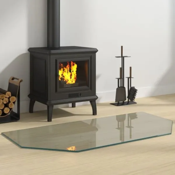 Hot Sexkantig glasskiva för öppen spis - Skyddande golvplatta | Storlek: 100x50 cm | Färg: Transparent Tillbehör Till Vedeldade Kaminer & Öppna Spisar