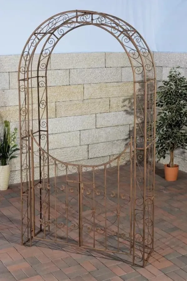 New Sina Antique Brown Metal Rose Arch with Lockable Gate - 235cm Height Valvbågar, Spaljéer, Bersåer & Pergolor