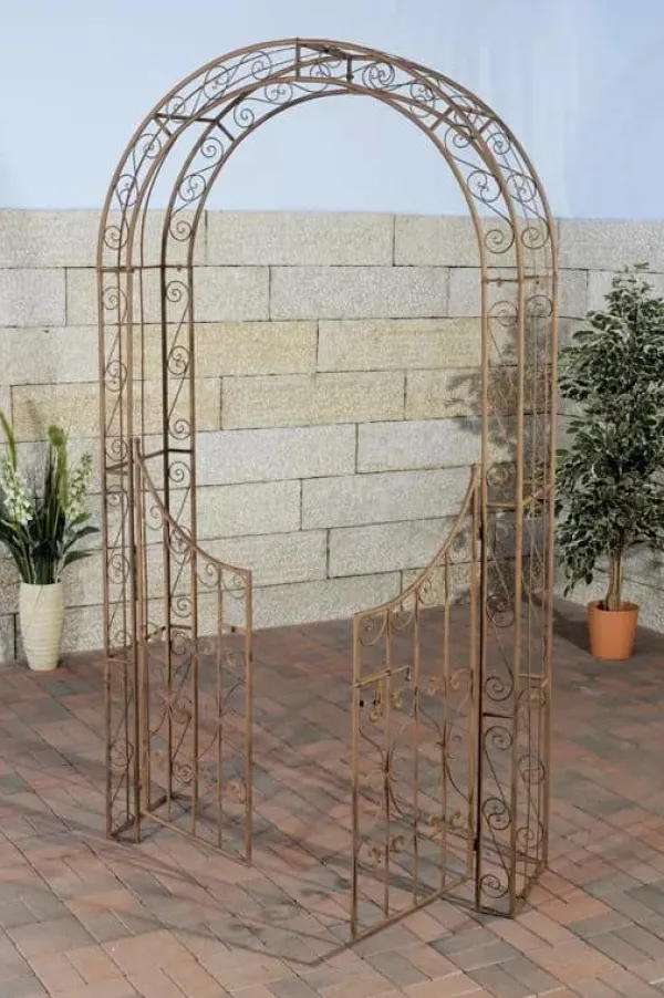 New Sina Antique Brown Metal Rose Arch with Lockable Gate - 235cm Height Valvbågar, Spaljéer, Bersåer & Pergolor
