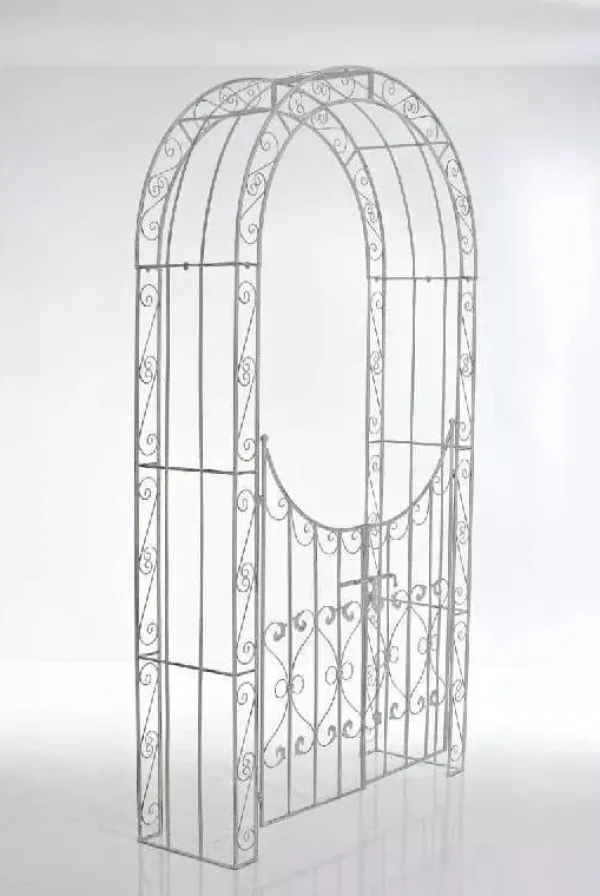 Clearance Sina Rose Arch with Gate - Antique White Metal Garden Arbor, Heavy Duty Climbing Plant Trellis Valvbågar, Spaljéer, Bersåer & Pergolor