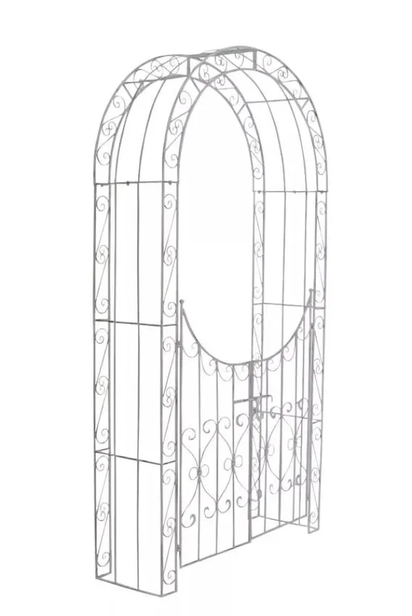Clearance Sina Rose Arch with Gate - Antique White Metal Garden Arbor, Heavy Duty Climbing Plant Trellis Valvbågar, Spaljéer, Bersåer & Pergolor
