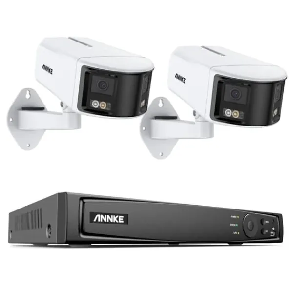 Sale Säkerhetskamera, 8MP upplösning, 180° panoramavy, H.265+ kompression,2Pcs 6MP Kamera, 2T Säkerhetsmonitorer & Videokameror