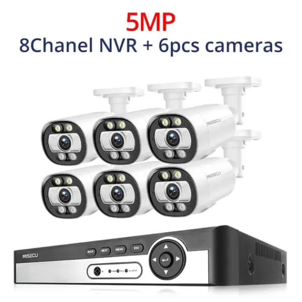 Säkerhetskamerasystem, AI-ansiktsigenkänning, färgnattsyn,8CH NVR 6ST KAMERA 5MP, 1T