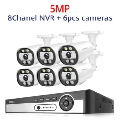 Discount Säkerhetskamerasystem, AI-ansiktsigenkänning, färgnattsyn,8CH NVR 6ST KAMERA 5MP, Ingen Säkerhetsmonitorer & Videokameror