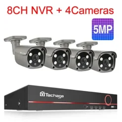 Online Säkerhetskamerasystem, 4K HD-upplösning, tvåvägsljud, 3T (utomhusaktiviteter), 8CH 4 st 5MP kamera Säkerhetsmonitorer & Videokameror