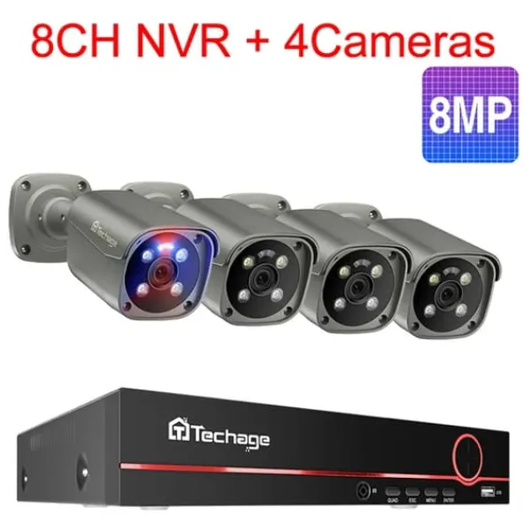Sale Säkerhetskamerasystem, 4K HD-upplösning, tvåvägsljud, Ingen, 8CH 4 st 8MP kamera Säkerhetsmonitorer & Videokameror