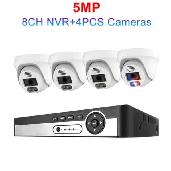 Säkerhetskamerasystem, 4K-upplösning, AI-ansiktsigenkänning,8CH NVR 4 KAM 5MP, Ingen Säkerhetsmonitorer & Videokameror