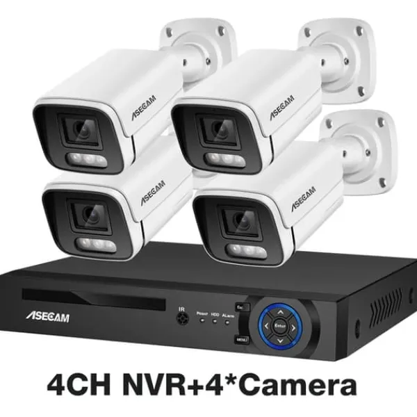 Säkerhetskamerasystem, 4K-upplösning, AI-färgnattsyn, , 2T, 4CH NVR and 4 Camera