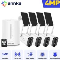 Discount Säkerhetskamerasystem, 4MP upplösning, panorering och lutning funktionalitet,5200mAh 4St 64G Säkerhetsmonitorer & Videokameror