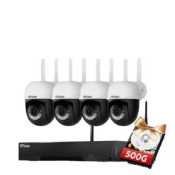 Säkerhetskamerasystem, 5MP upplösning, tvåvägsljud,500g, EU Kontakt, 1xNVR 4x3MP PTZ Kamera