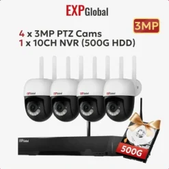 Säkerhetskamerasystem, 5MP upplösning, tvåvägsljud,500g, EU Kontakt, 1xNVR 4x3MP PTZ Kamera