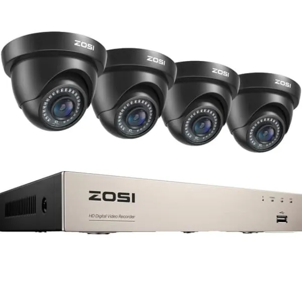 Säkerhetskamerasystem, 1080P upplösning, H265+ komprimeringsteknologi, , 4 Black Cameras, 2T