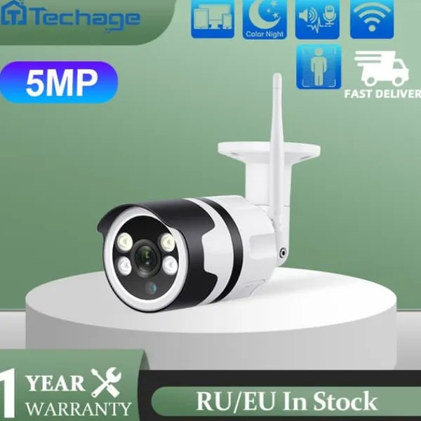 Säkerhetskamerasystem, WiFi IP-kamera, 5MP upplösning, tvåvägsljud, EU-kontakt
