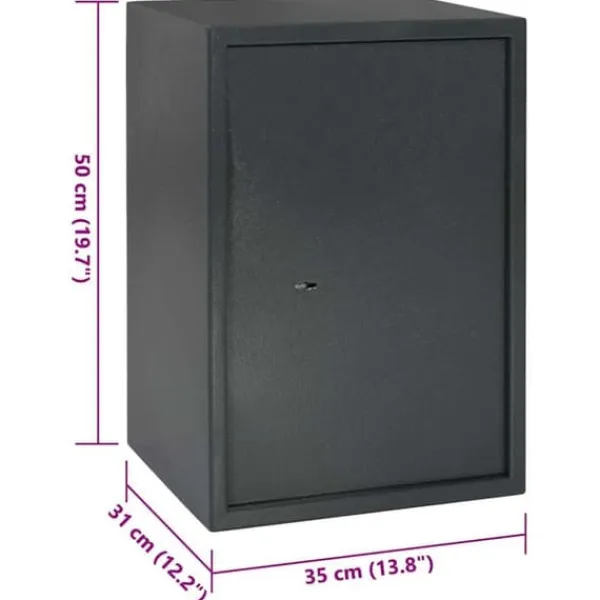 Säkerhetslåda med Nyckellås - Hållbar Stålbox | Färg: Grå | Storlek: 31x35x50 cm