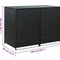 Hot Skjul för 2 soptunnor i konstrotting - Förvaringslösning | Färg: Svart | Storlek: 148x80x111 cm Skjul, Garage & Carports
