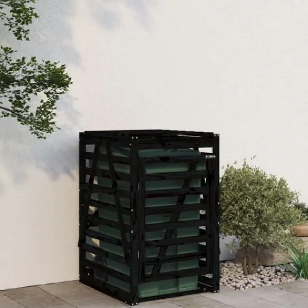 vidaXL Skjul för sopkärl 84x90x128,5 cm svart massiv furu